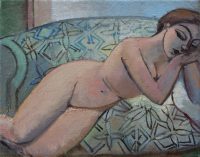 Nude on the patterned sofa