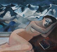Nude with dark mountains